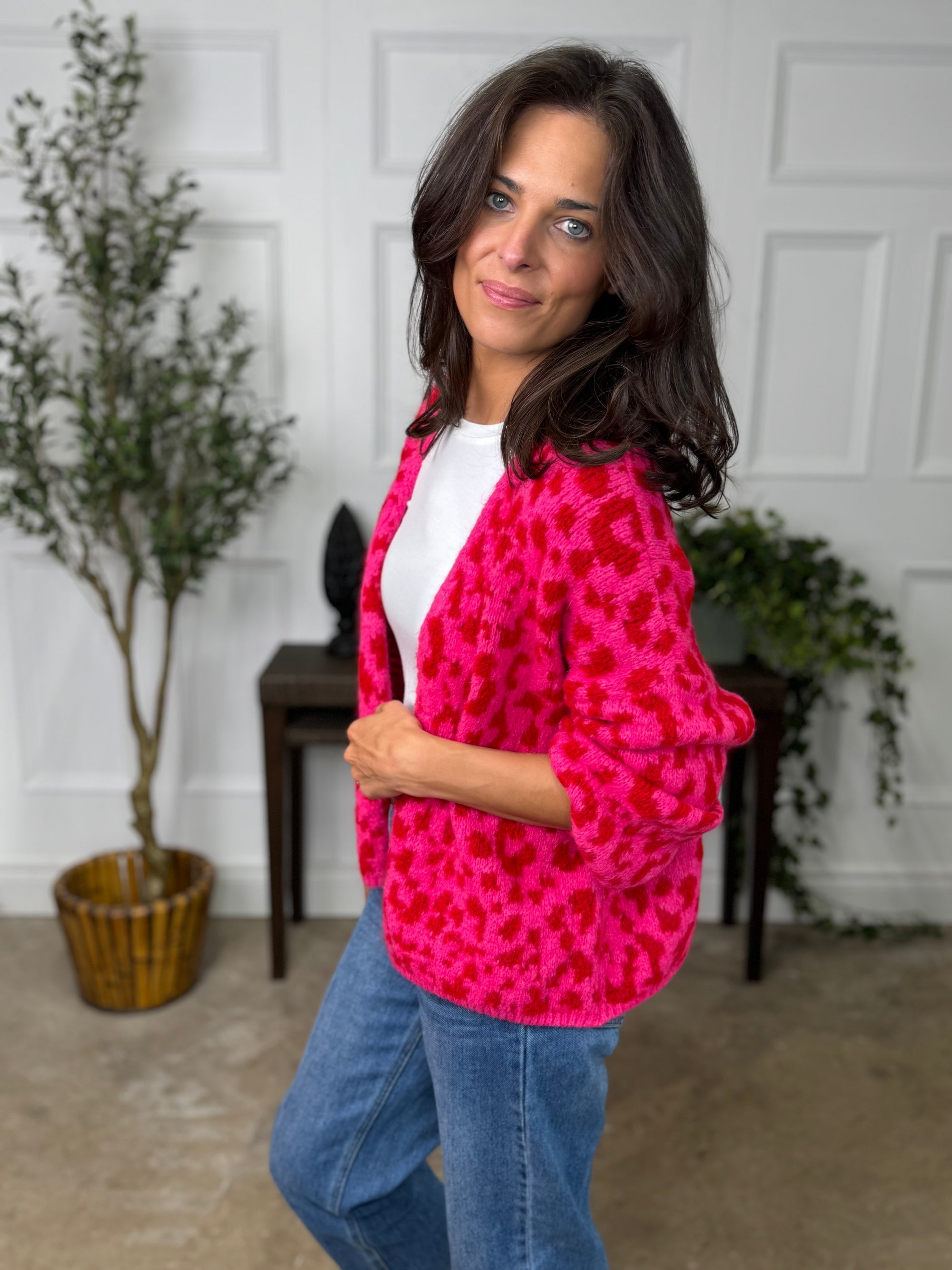 Leopard Cardigan Pink Red