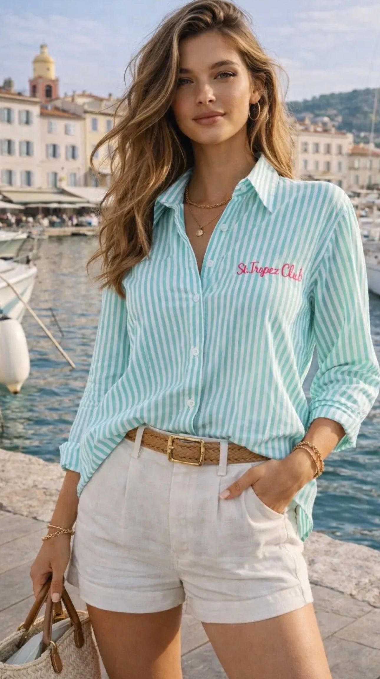St Tropez Stripe Shirt Green