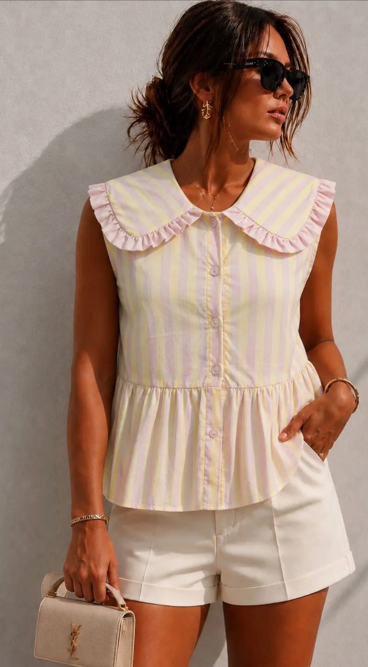 Sleeveless Stripe Blouse Orange