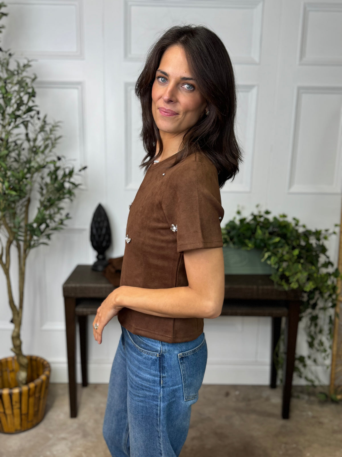 Suede style Embellished Top