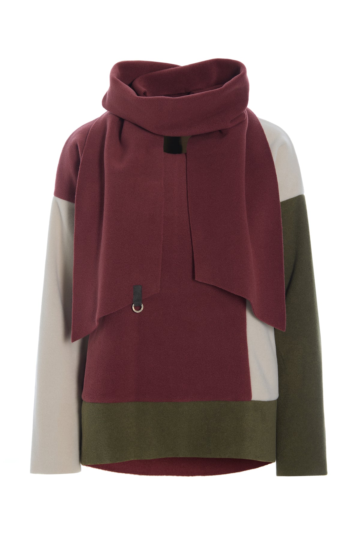 BLOUSE PATCH W SCARF BORDEAUX/KIT/MOSS