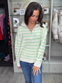 Half Zip Beige Green Stripe