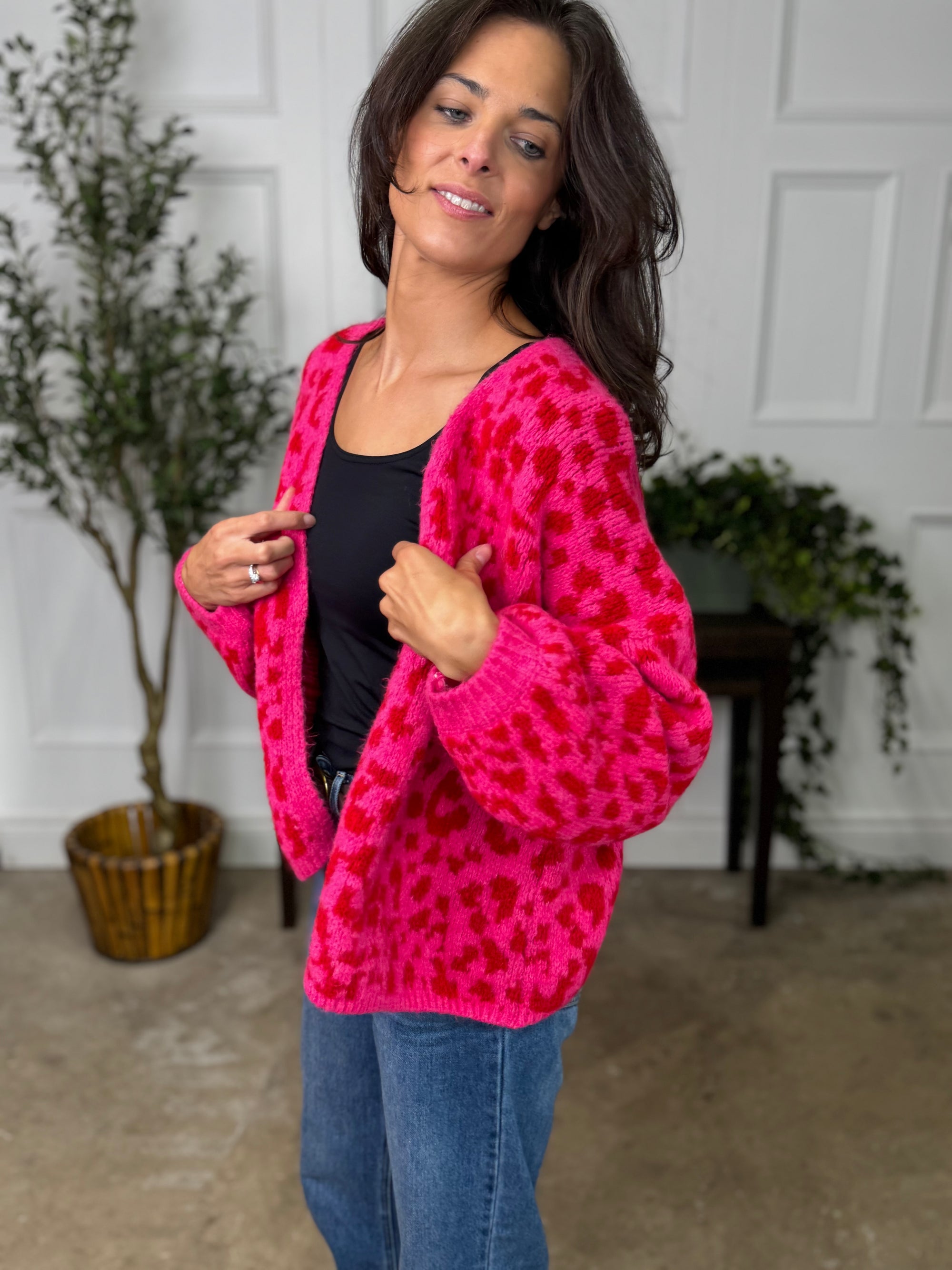 Leopard Cardigan Pink Red