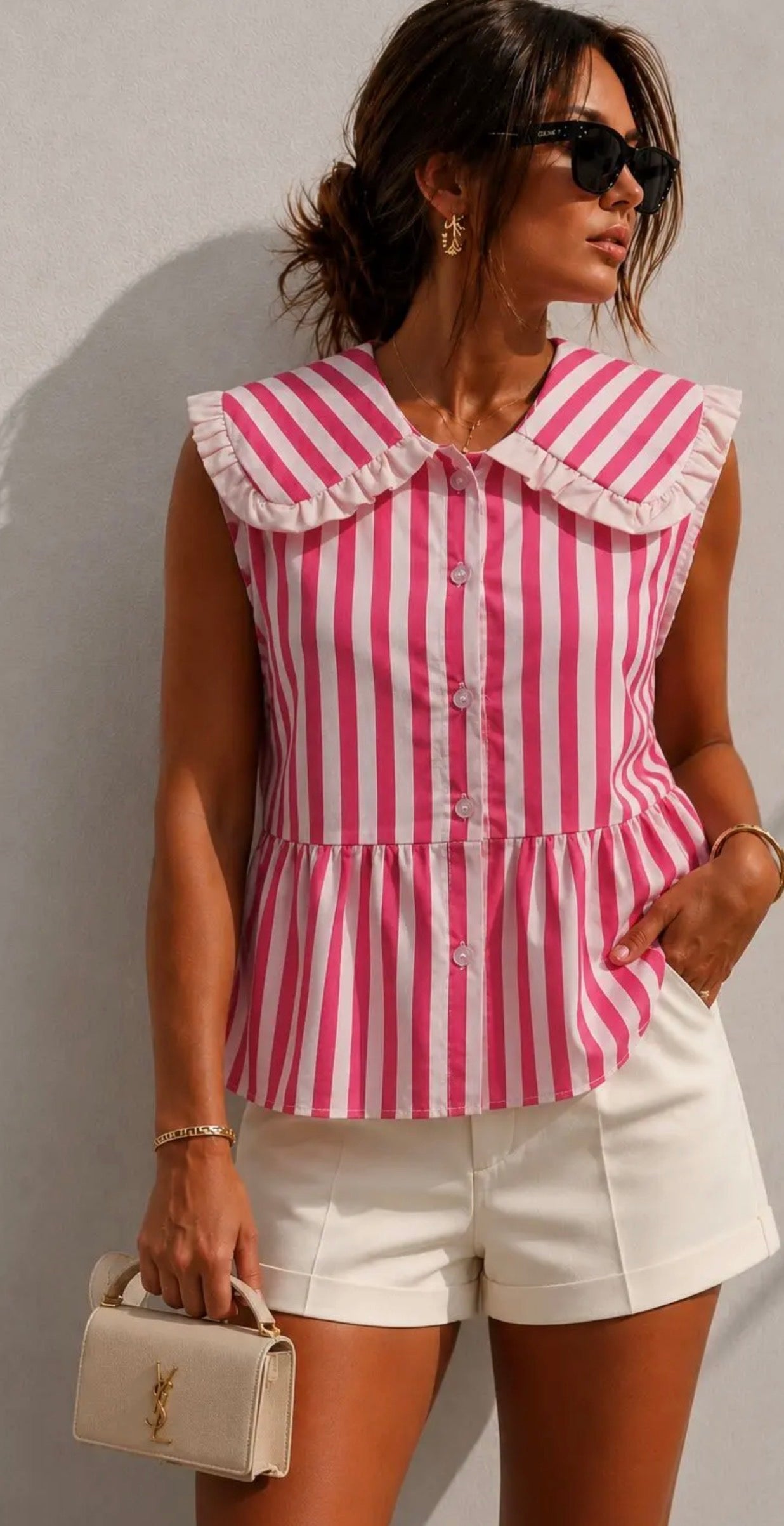 Sleeveless Stripe Blouse Pink