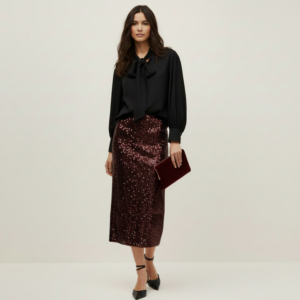 Sequin Skirt 82917 Wine