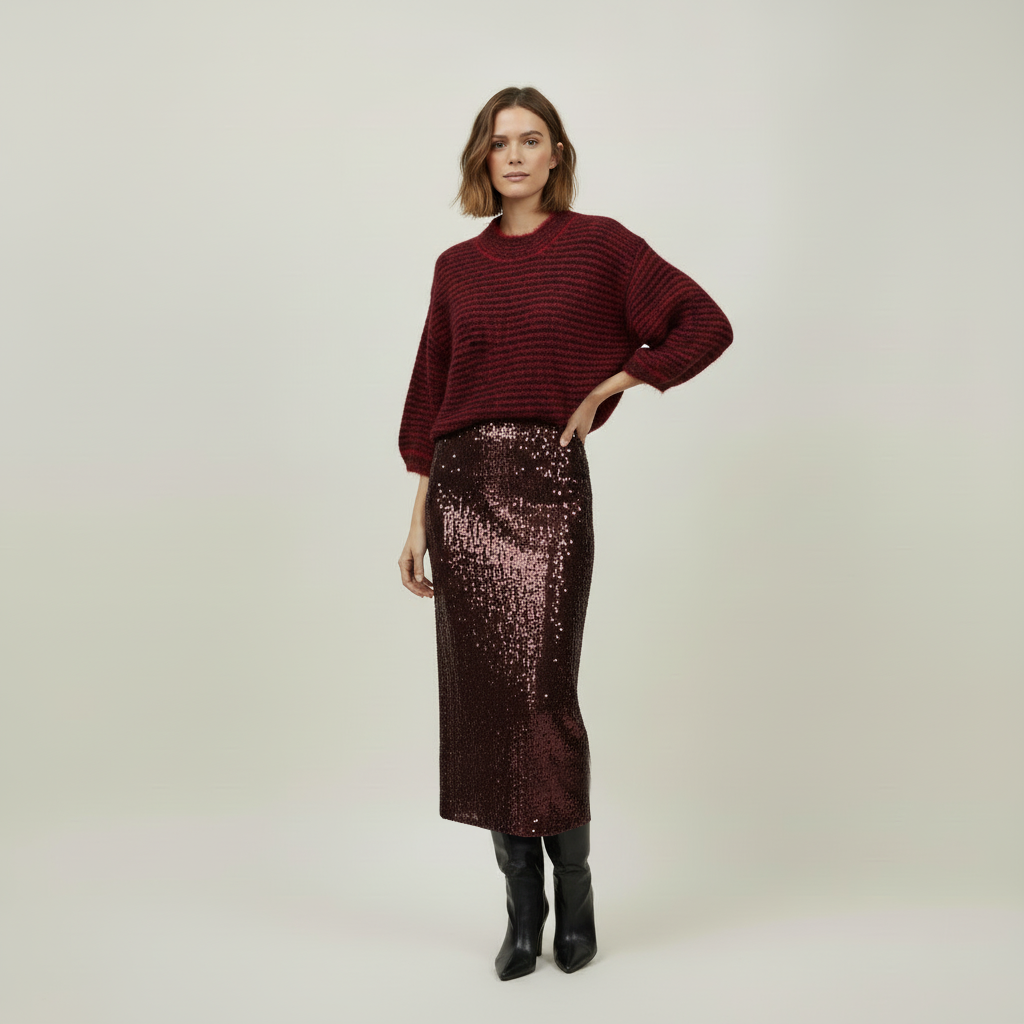 Sequin Skirt 82917 Wine