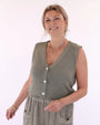 Cotton Blend Button Waistcoat Sage