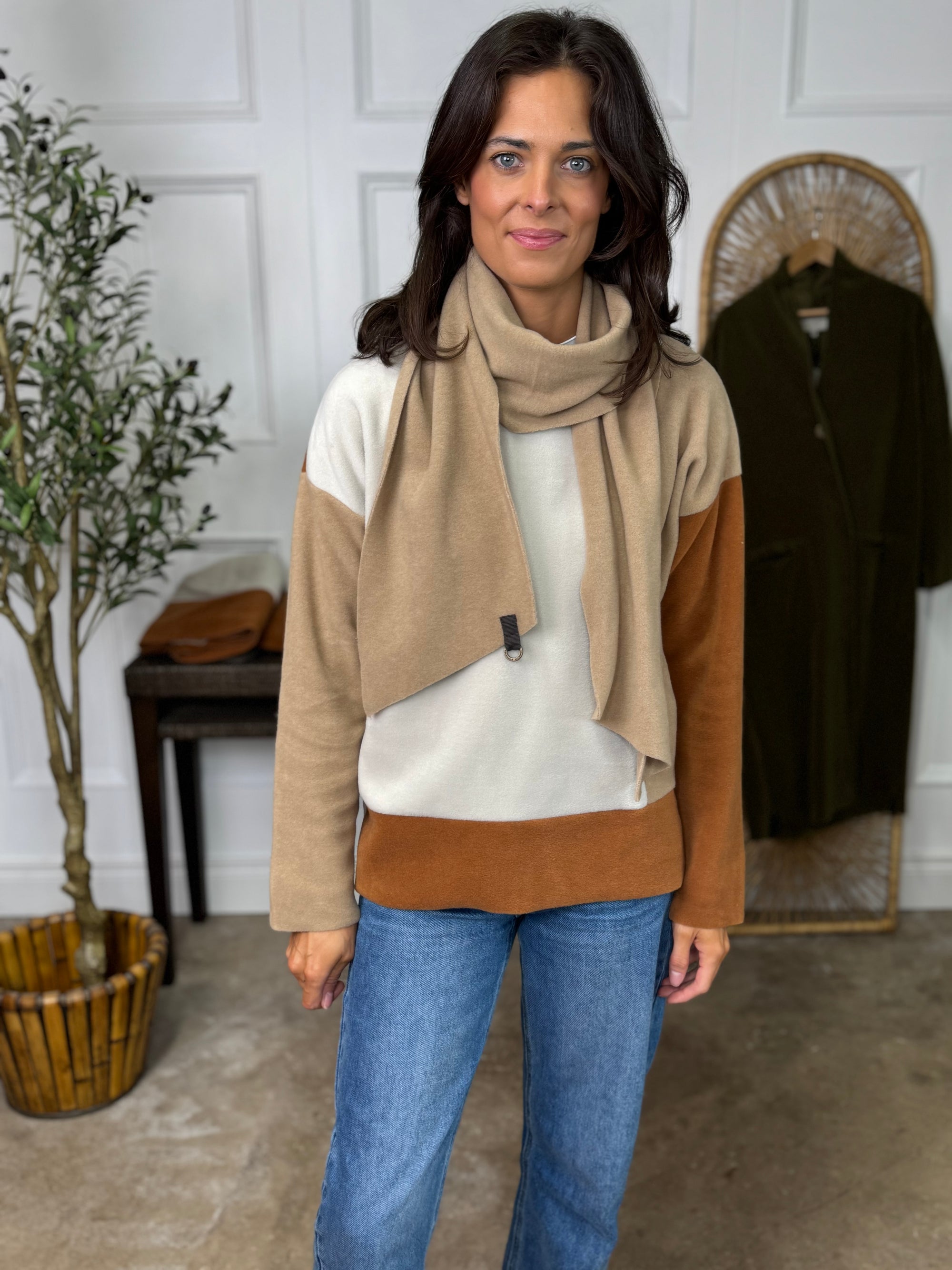 BLOUSE PATCH W SCARF CAMEL/KIT/RUST