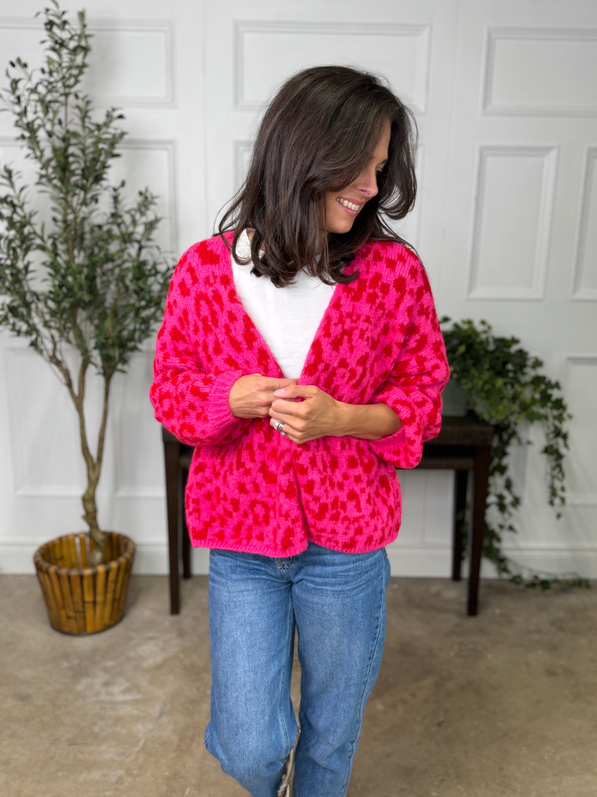 Leopard Cardigan Pink Red
