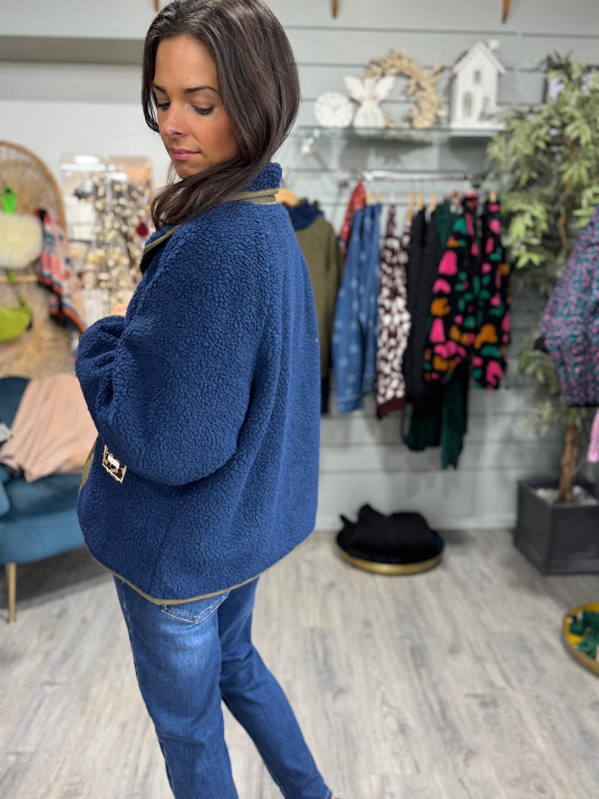 Reversible Button Up Jacket Khaki and Blue