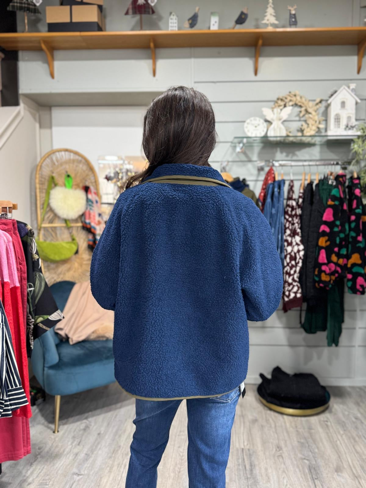 Reversible Button Up Jacket Khaki and Blue