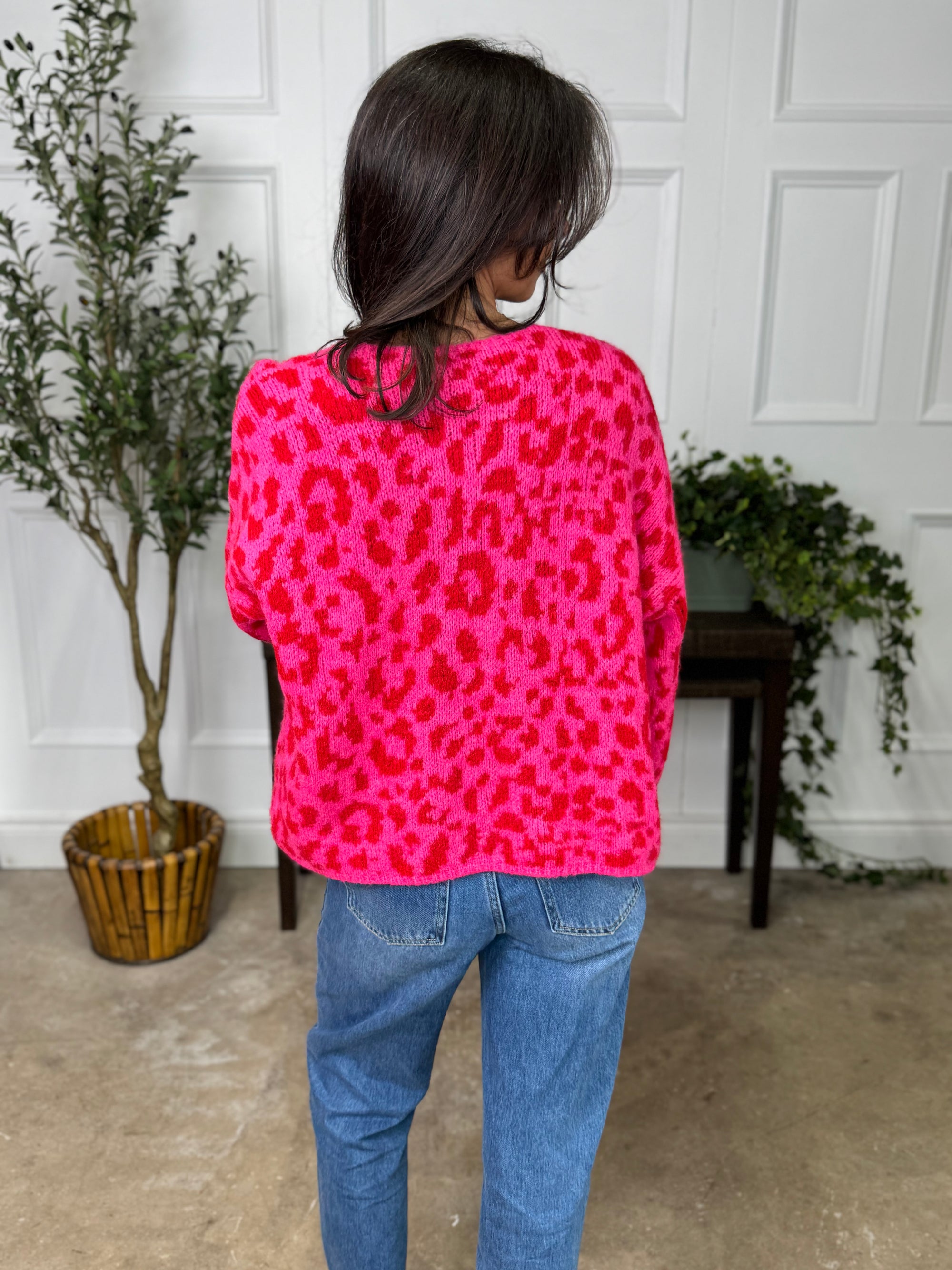Leopard Cardigan Pink Red