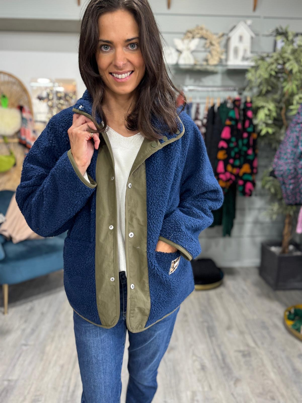 Reversible Button Up Jacket Khaki and Blue