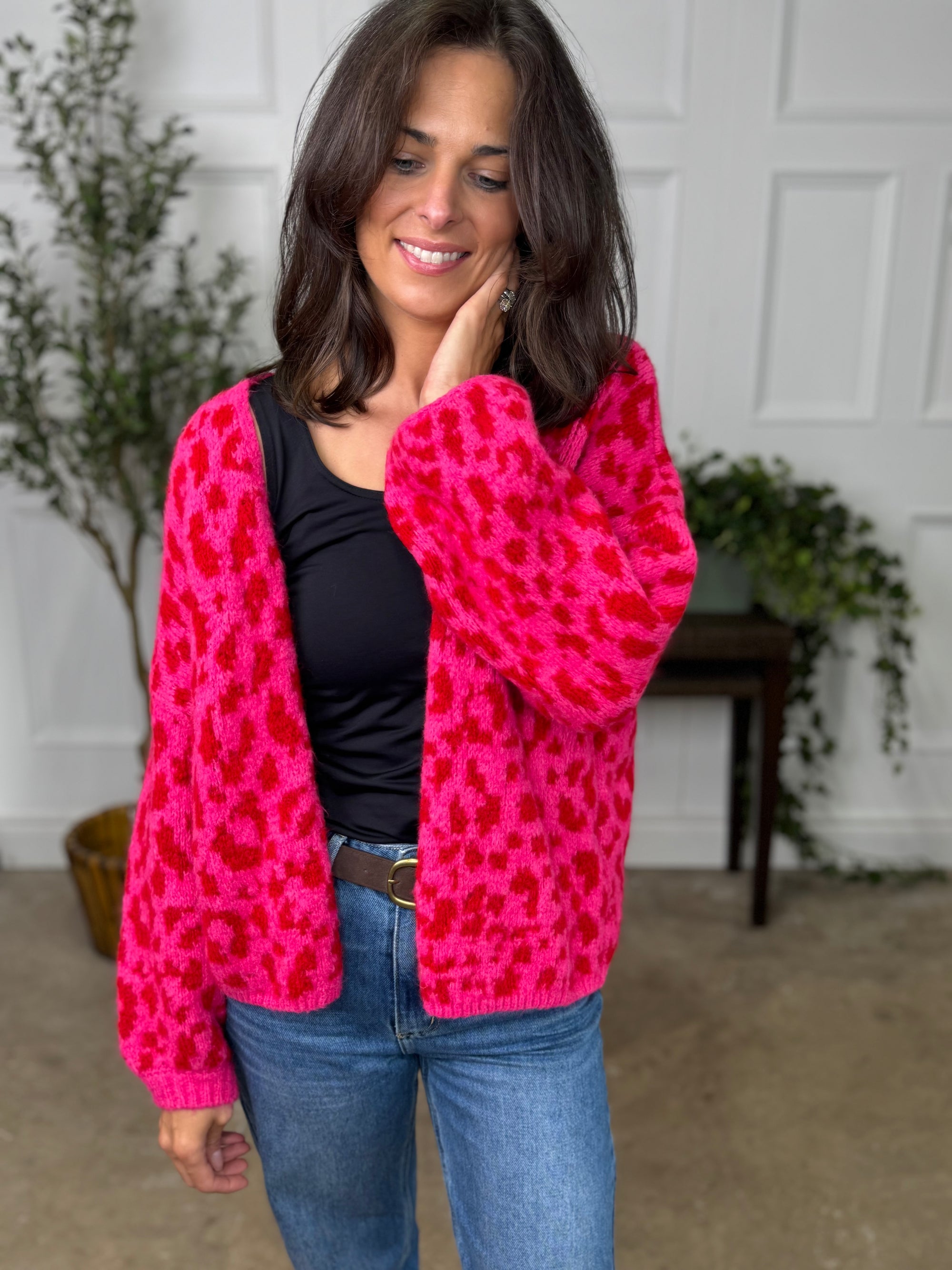 Leopard Cardigan Pink Red