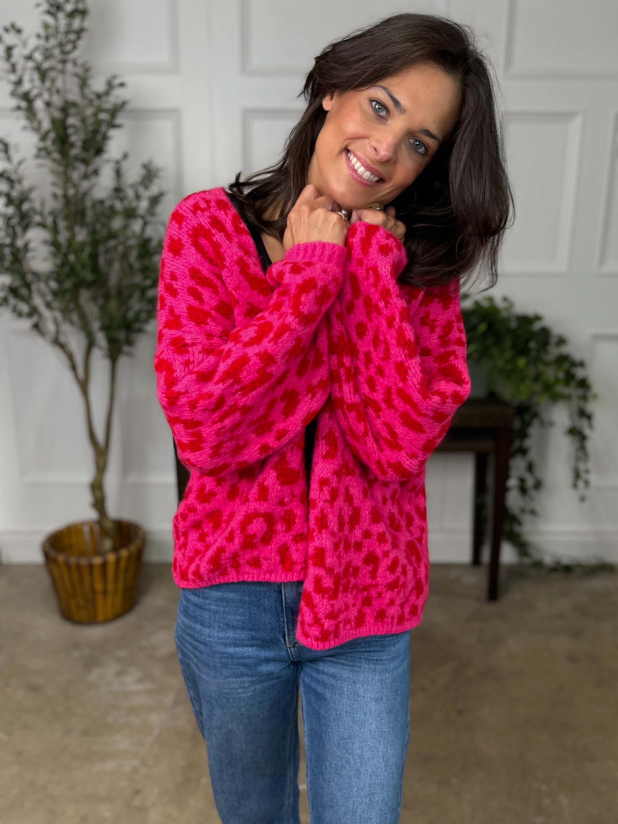 Leopard Cardigan Pink Red