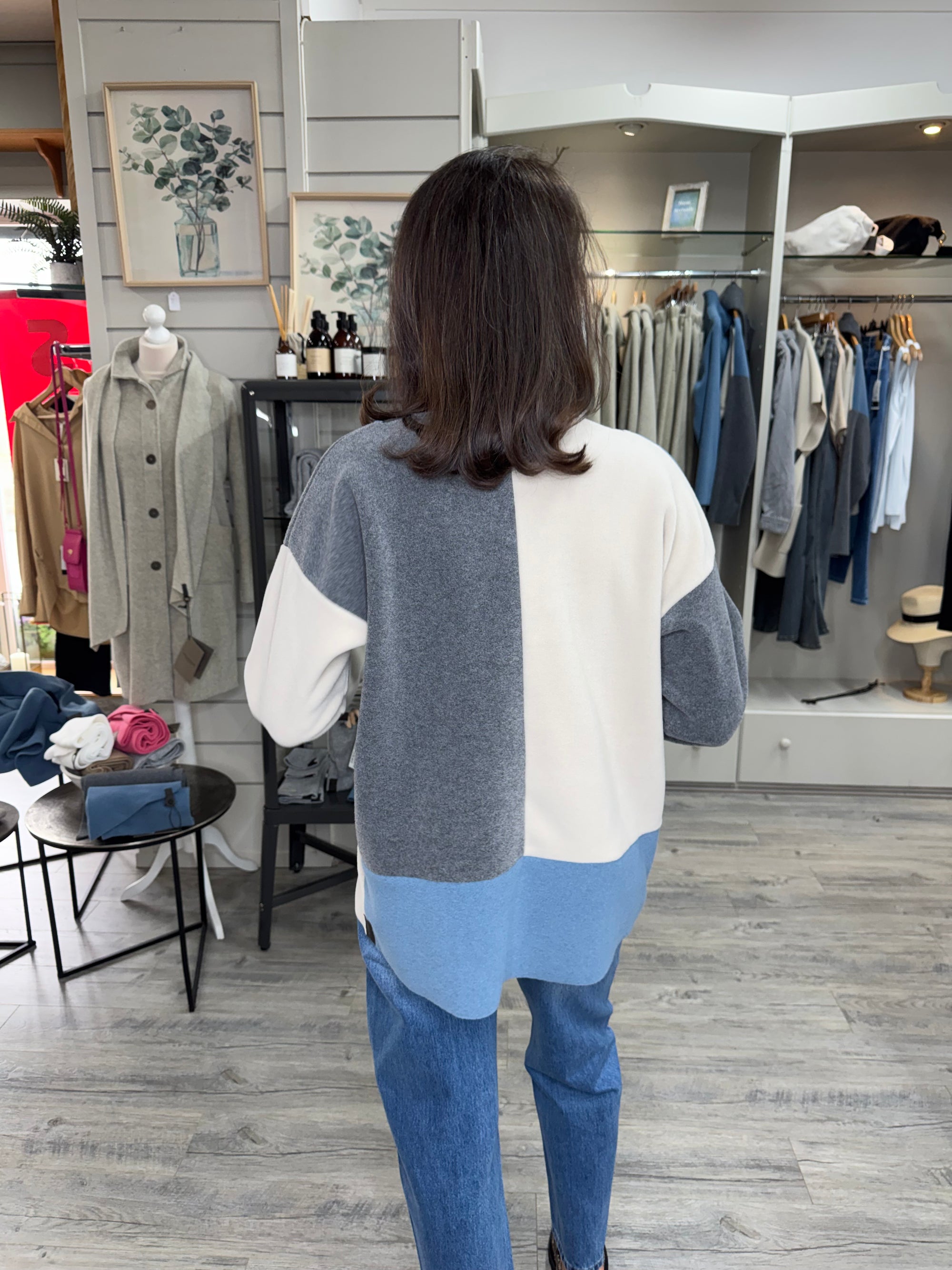 Blouse Patch W Scarf 1412 Dusty Blue / Kit / Grey