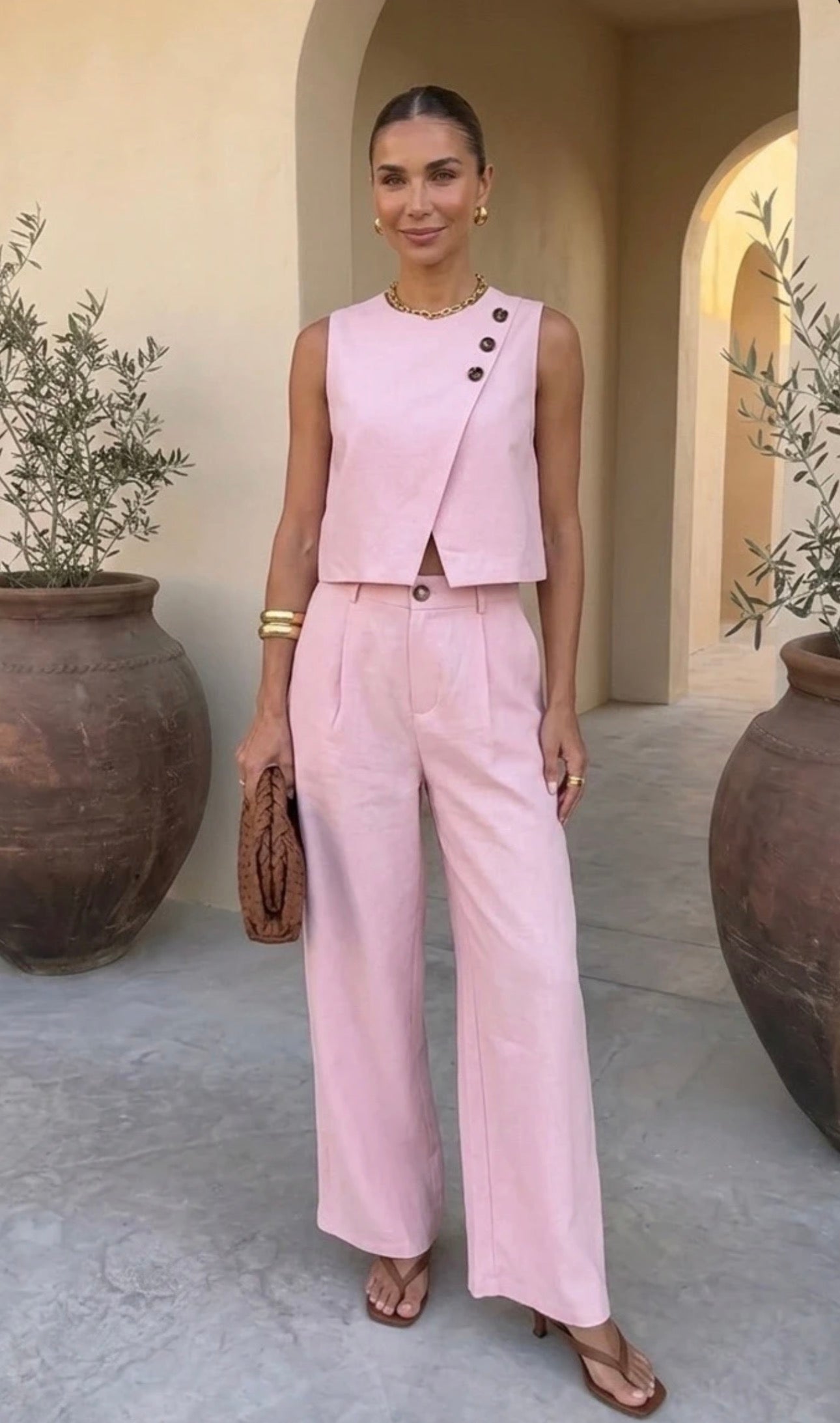 Asymmetric Button Vest and Trouser Set