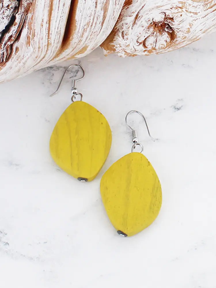Wooden Diamond Earrings Yellow