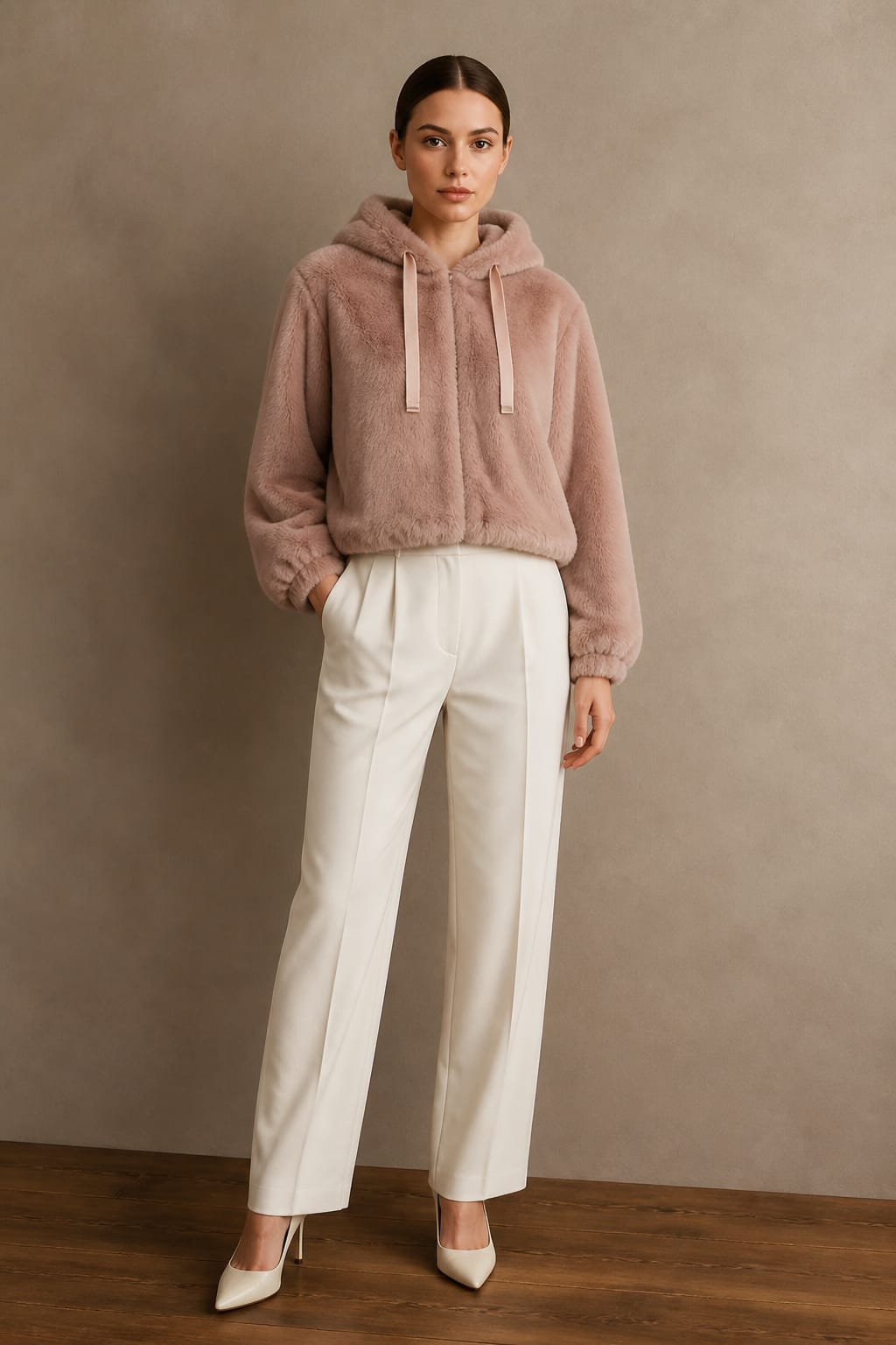 Faux Fur Hoodie Rose