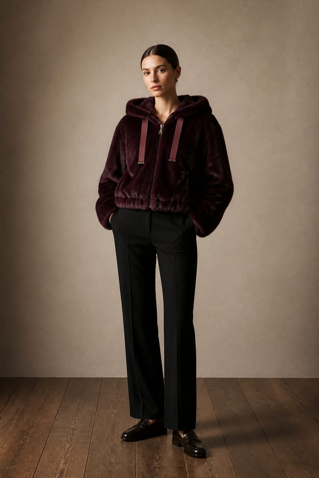 Faux Fur Hoodie Burgundy