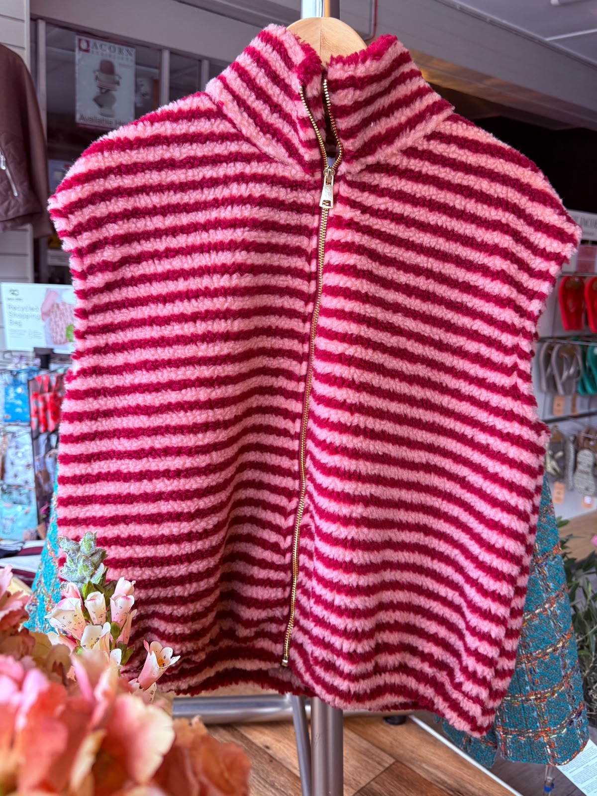 Teddy Gilet Pink Red Stripe