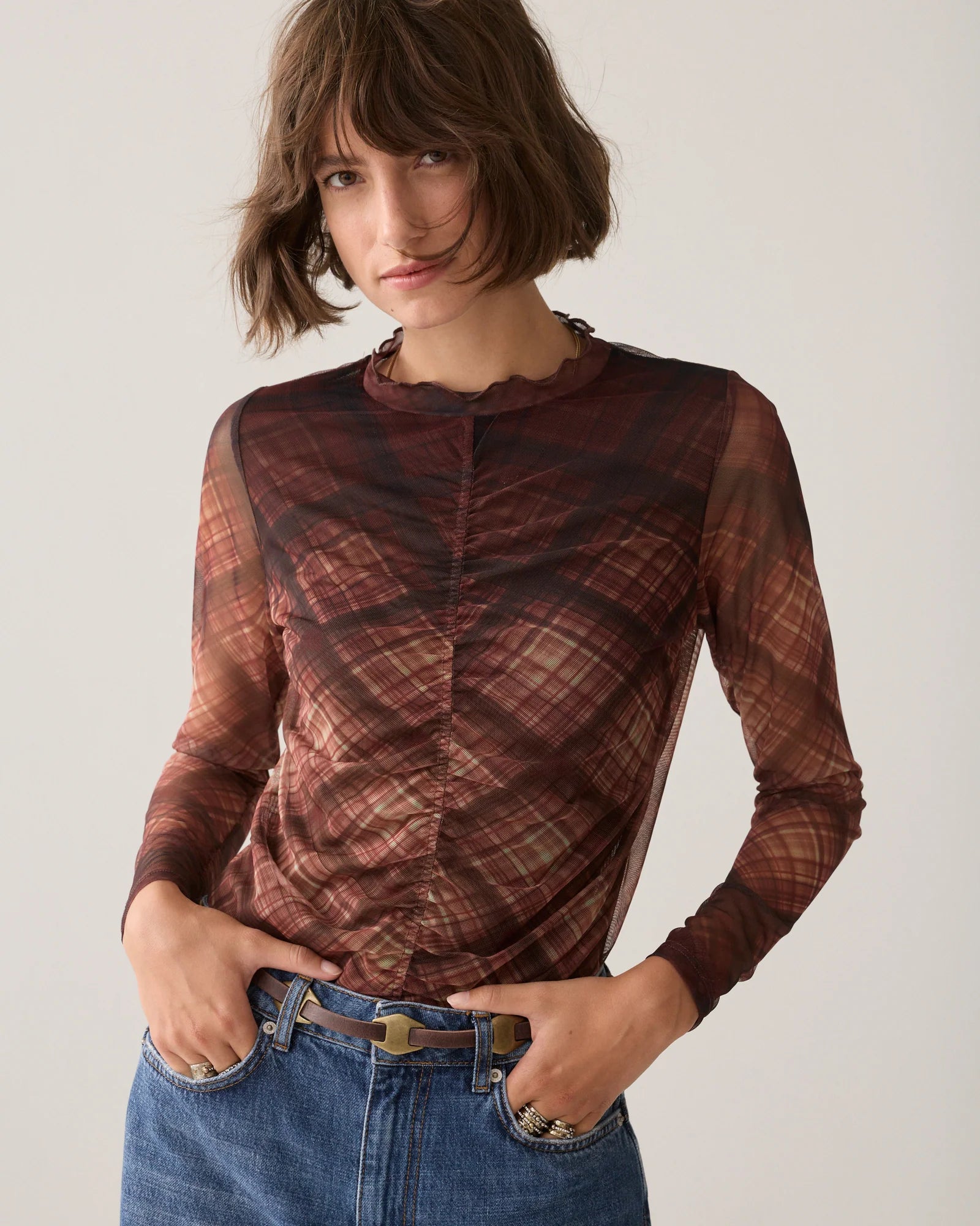 Summon Mesh Top Checked Print