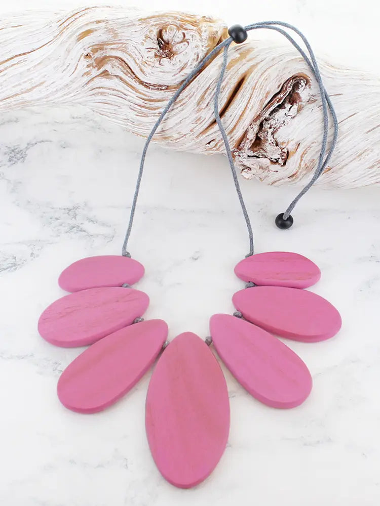Wooden Oval Necklace Purple
