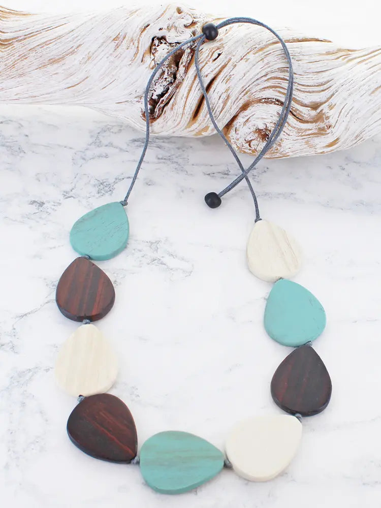 Wooden Teardrop Necklace Turquoise