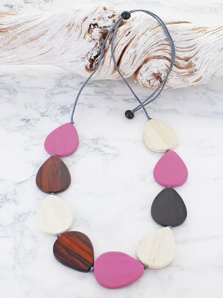 Wooden Teardrop Necklace Purple