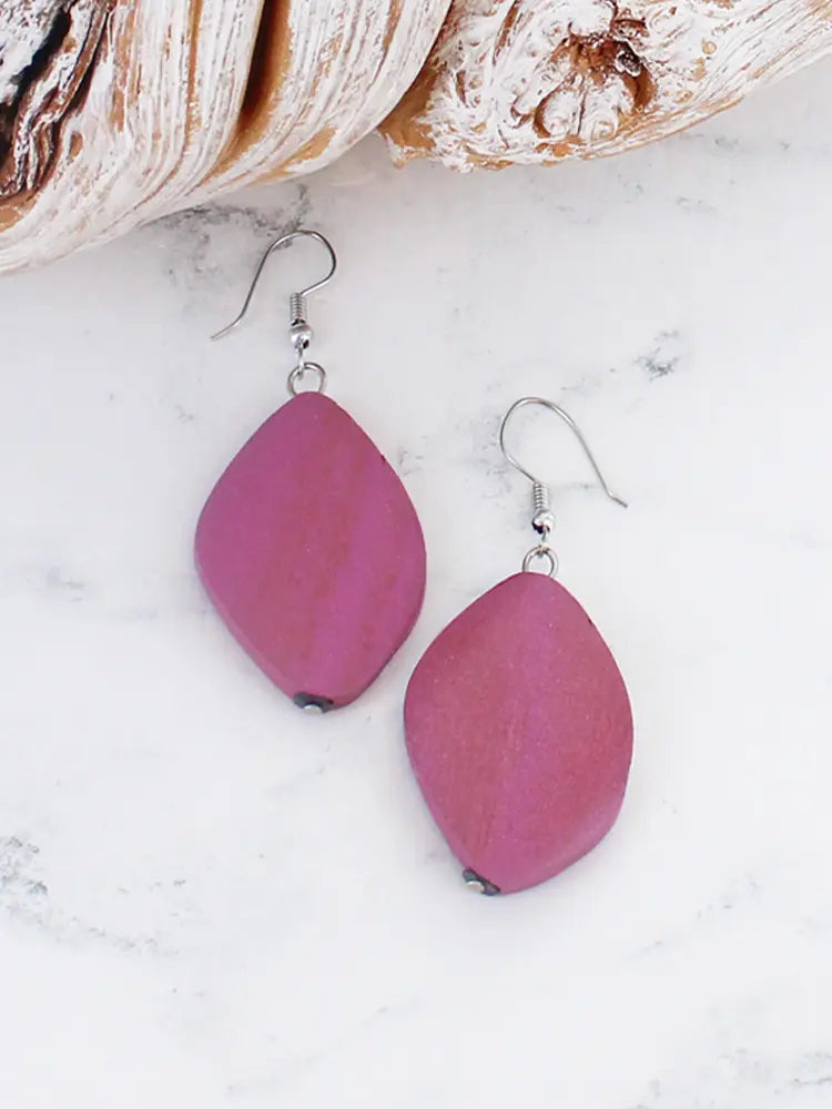 Wooden Diamond Earrings Purple