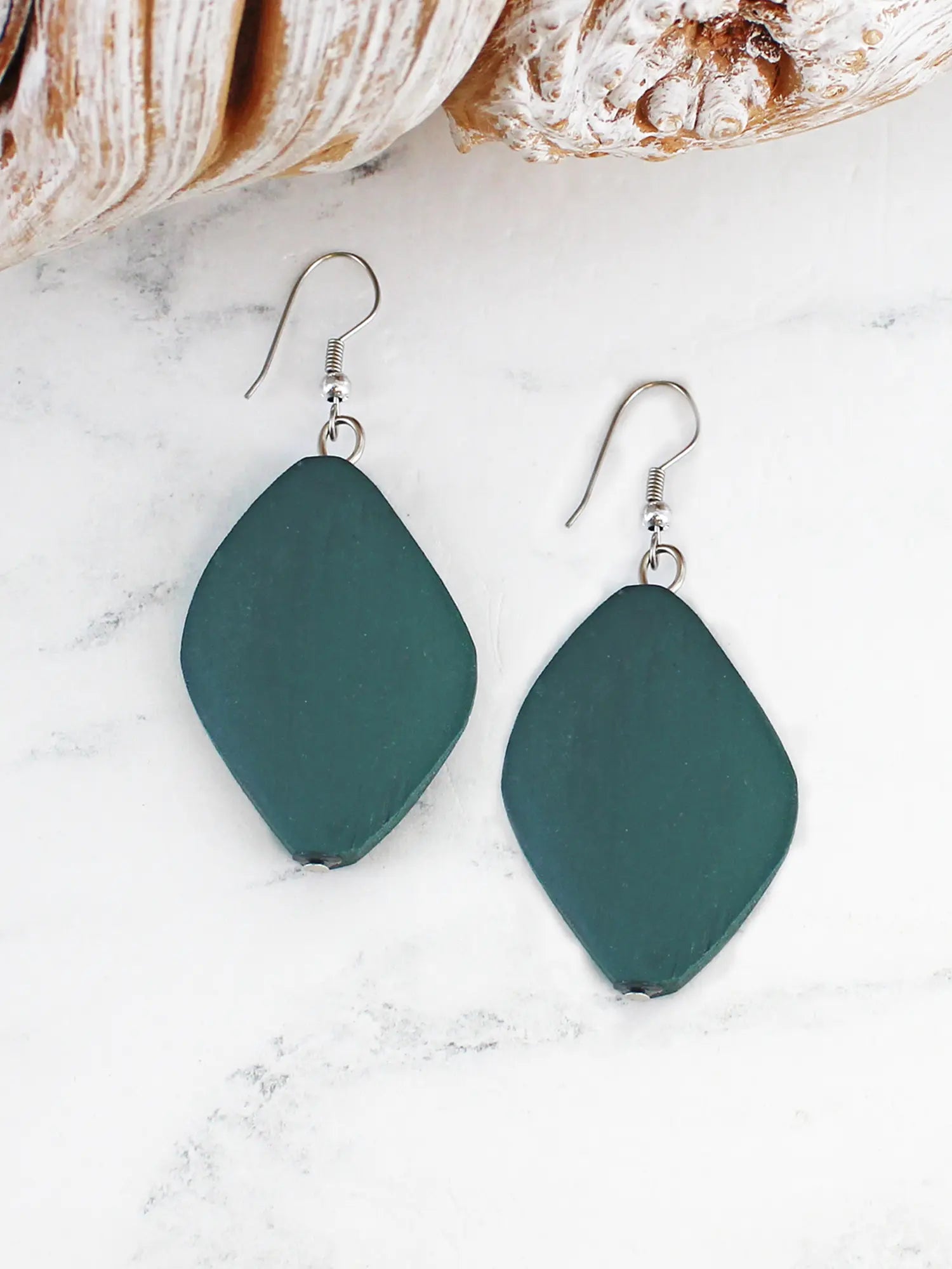 Wooden Diamond Earrings Turquoise