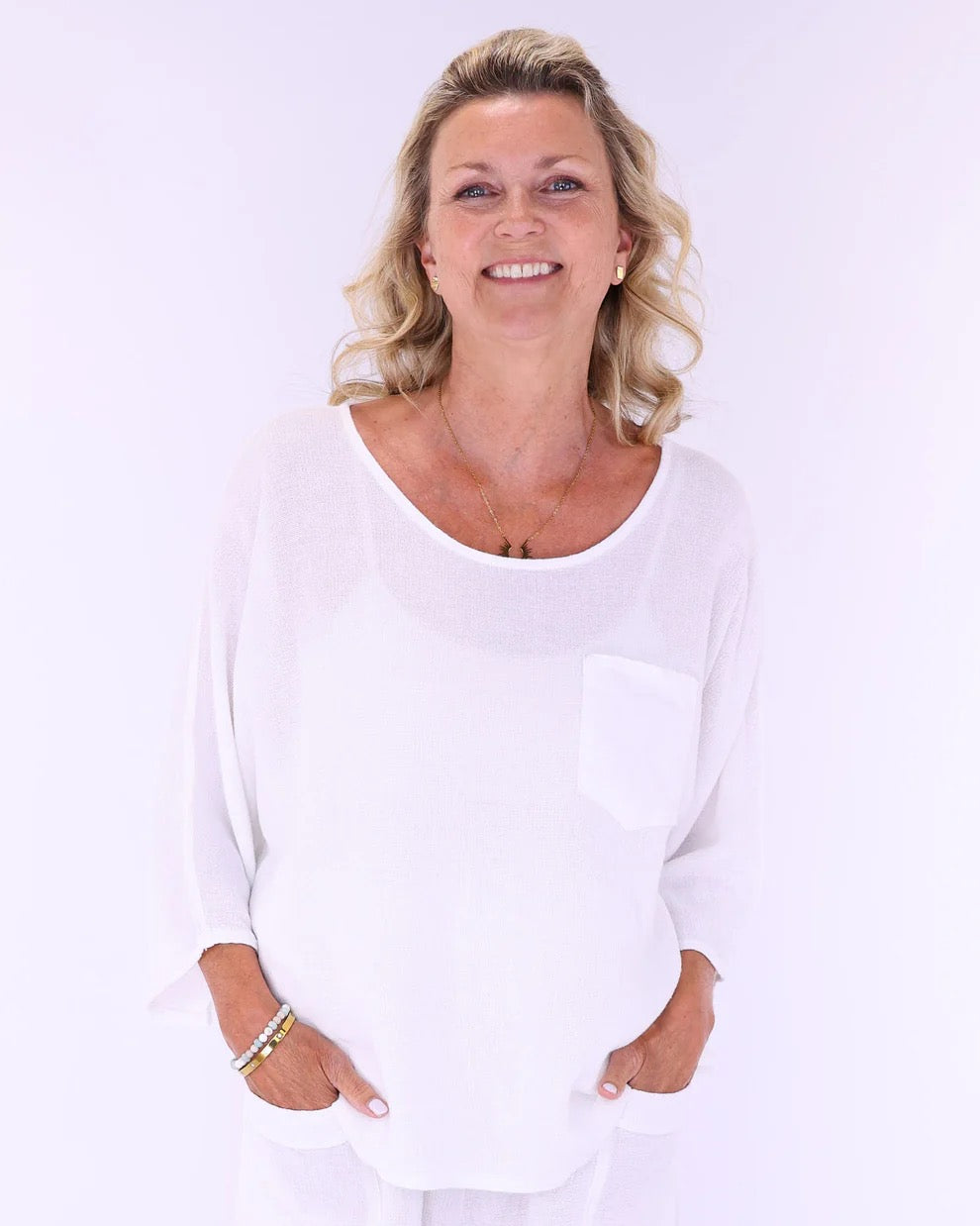 Linen Cotton Pocket Top White