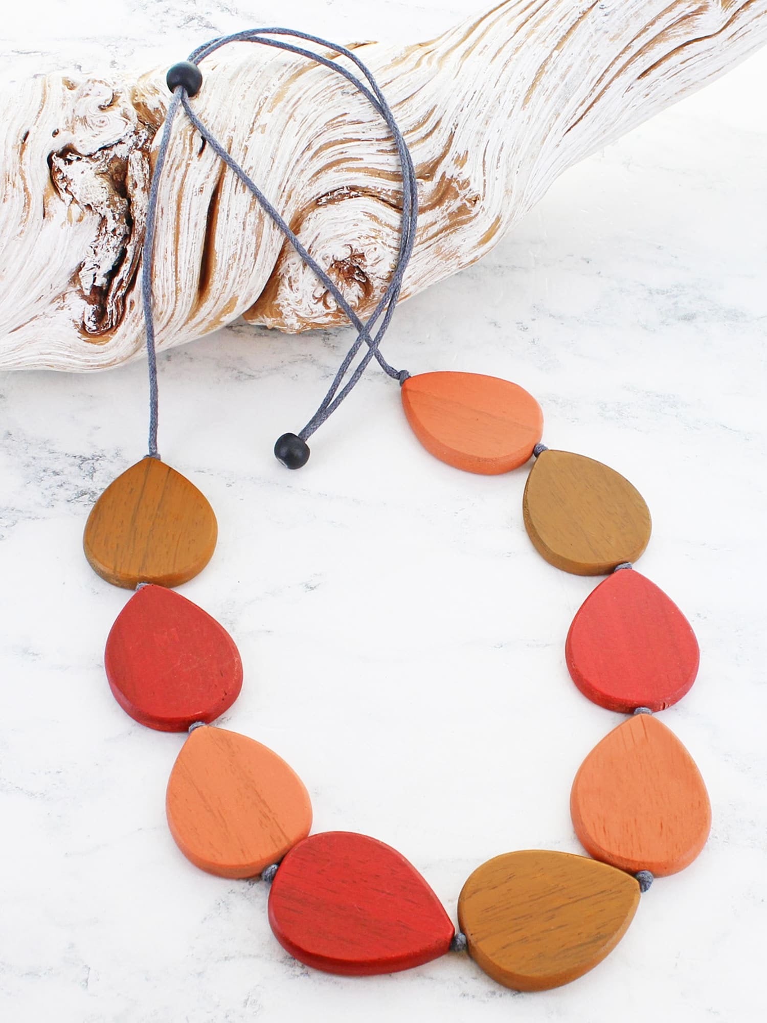 Wooden Teardrop Necklace Orange Copper