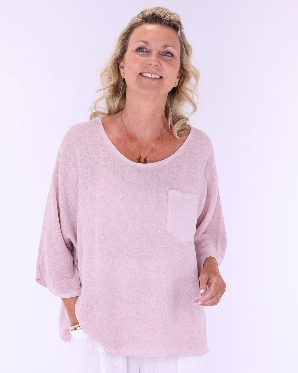 Linen Cotton Blend Pocket Top Pink