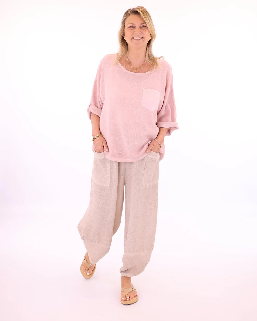 Linen Cotton Hareem Pant Beige