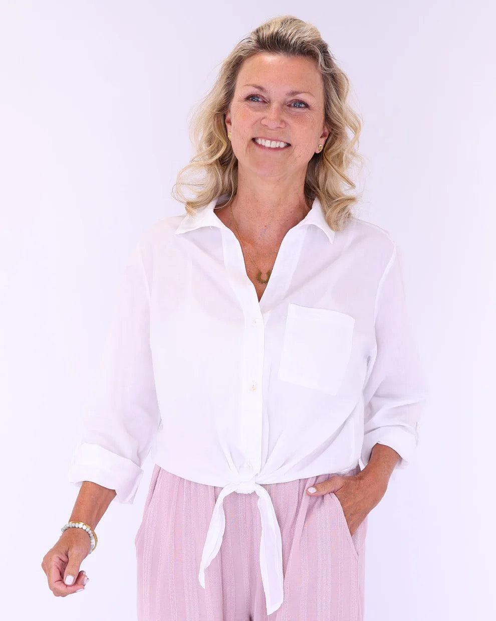 Cotton Tie Front Shirt White