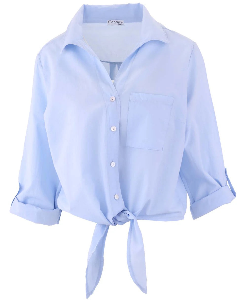 Cotton Tie Front Shirt Cream Sky