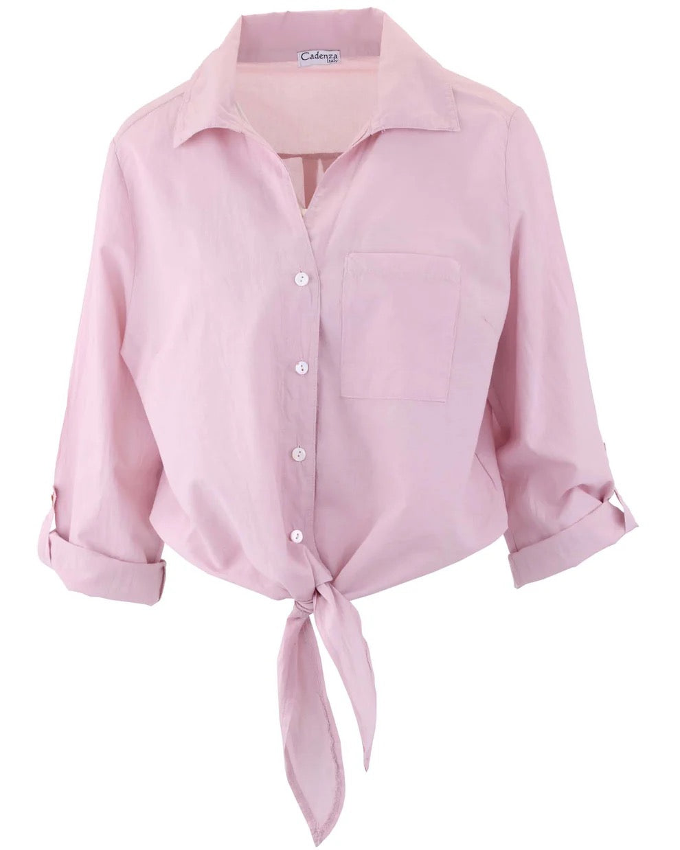 Cotton Tie Front Shirt Pink